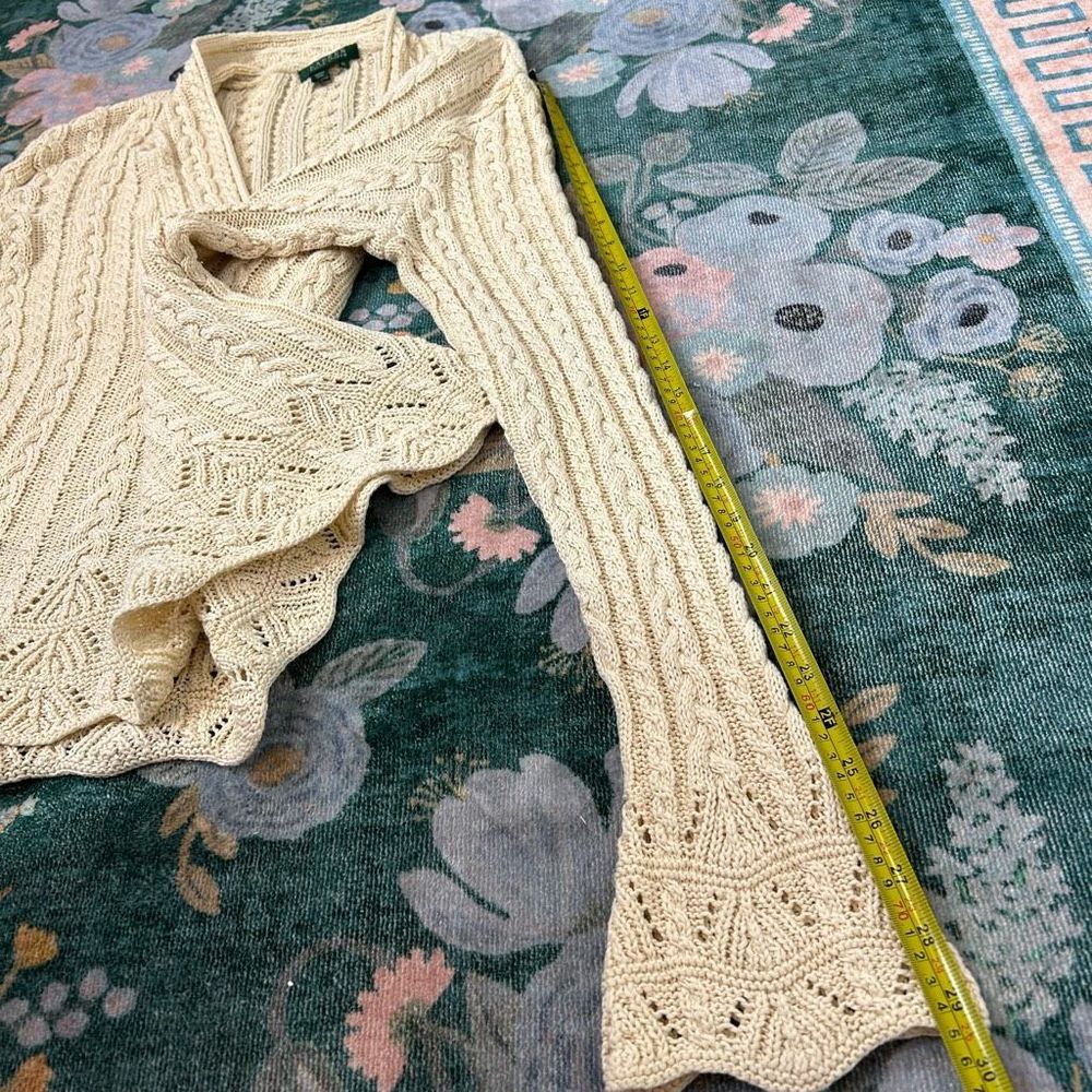 Ralph Lauren Womens Cable Knit Shawl V Neck Sweater XL Cream Ivory Cotton - Picture 10 of 12